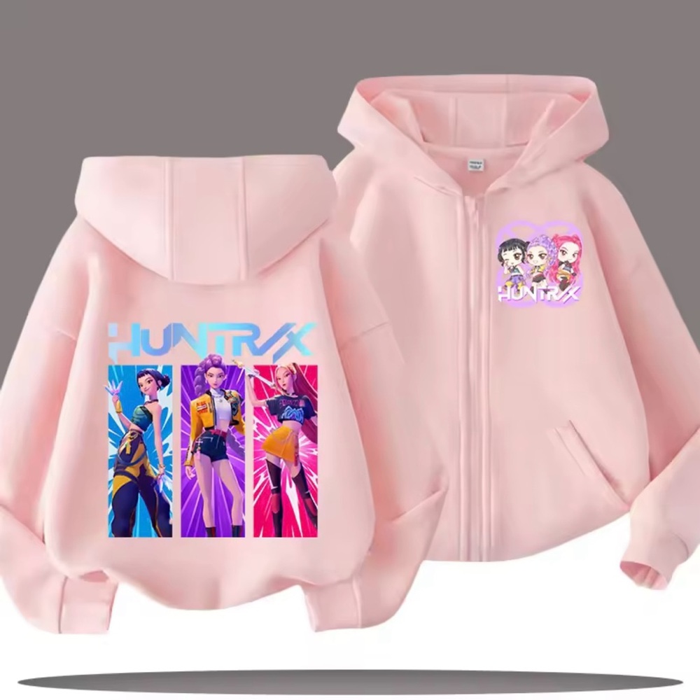 Kpop Demon Hunters Zip Hoodie Kids Sweatshirt Girl Boy Baby Jacket, Pink, 130